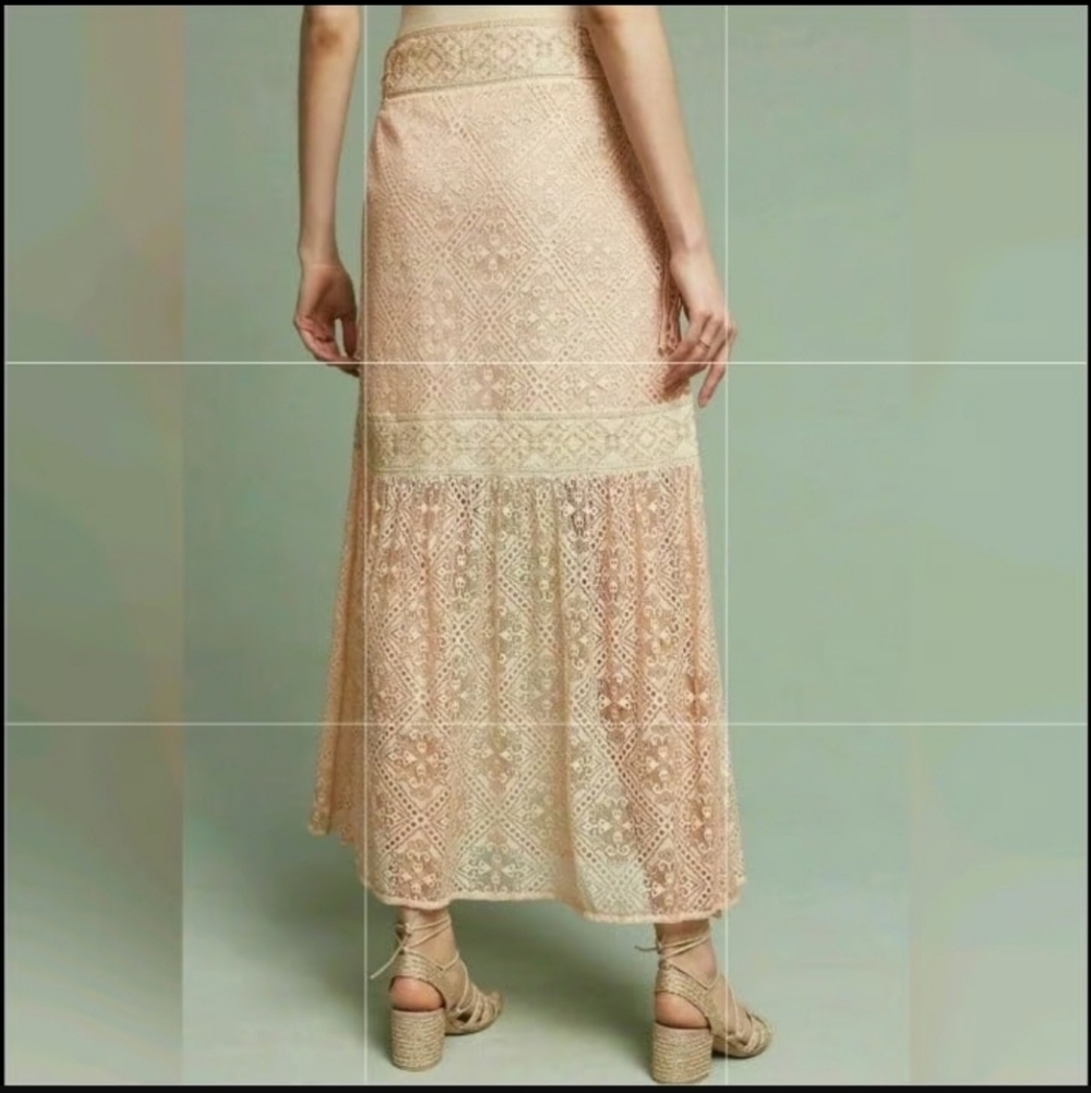 ANTHROPOLOGIE by Queen & Palm Maxima Lace Skirt Embroider Waist, Side Tassles XS - Picture 4 of 15